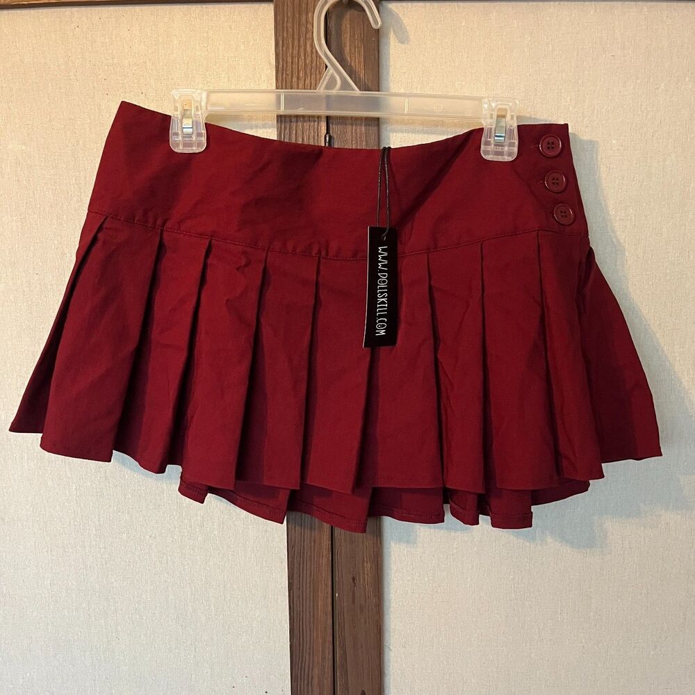 Dolls Kill Current Mood Burgundy Pleated Mini Skirt XL NWT